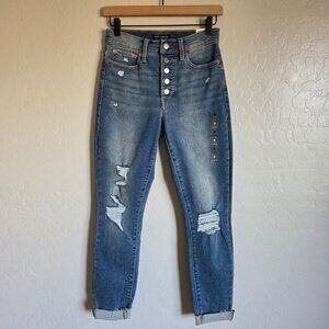 Lucky Brand Bridgette Denim Ankle Jeans Blue Distressed Exposed Button Fly 6 NEW